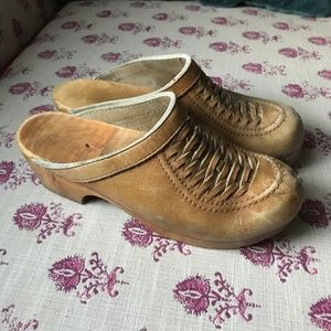 Vintage Olaf Daughter Leather Wooden Clogs